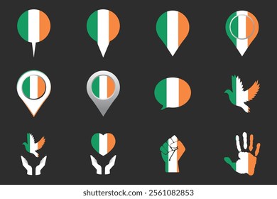 Flag of Ireland Set, Original and simple Ireland flag Bundle, vector illustration of Ireland flag Collection
