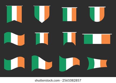 Flag of Ireland Set, Original and simple Ireland flag Bundle, vector illustration of Ireland flag Collection
