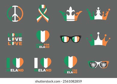 Flag of Ireland Set, Original and simple Ireland flag Bundle, vector illustration of Ireland flag Collection
