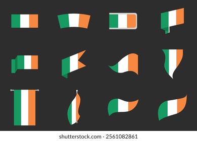 Flag of Ireland Set, Original and simple Ireland flag Bundle, vector illustration of Ireland flag Collection
