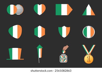 Flag of Ireland Set, Original and simple Ireland flag Bundle, vector illustration of Ireland flag Collection
