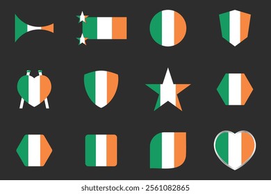 Flag of Ireland Set, Original and simple Ireland flag Bundle, vector illustration of Ireland flag Collection
