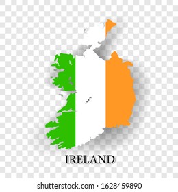 Flag of Ireland, flag of Ireland with shadow on isolated background, vector illustration