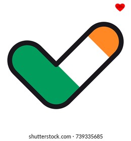 Bandera de Irlanda en forma de marca de verificación, aprobación de señal vectorial, símbolo de elecciones, votación.