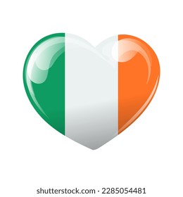 Flag of Ireland in the shape of a heart. Heart with the flag of Ireland. 3d illustration, vector