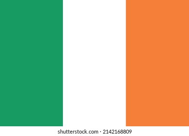 Flag of Ireland. Tricolor: green, white, orange colors. Three vertical stripes. Isolated vector illustration on white background.