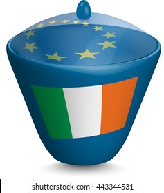 Flag of Ireland. Urn with a translucent cover. The symbol of the European Union. 3D illustration isolated on white background.