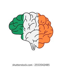 Flag of Ireland. Vector illustration of a combination of a human brain with a country flag on a white background.