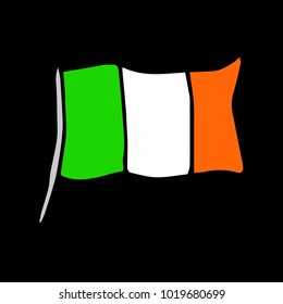 Flag of Ireland vector illustration. Doodle style. Design, print, decor, textile, paper