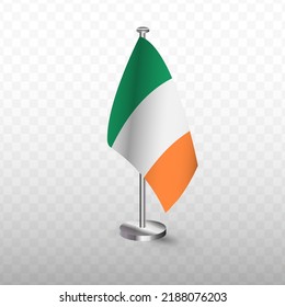 Flag of Ireland. Vector illustration of a flag with flagpole on a transparent background (PNG).