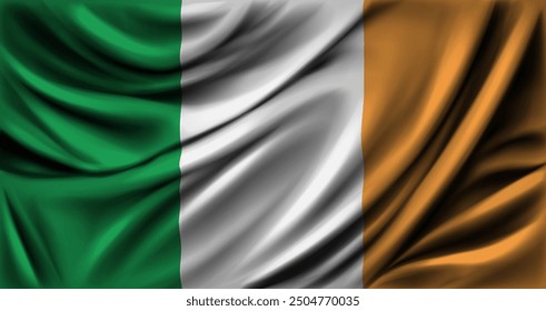 Flag of Ireland waving close up. Vector illustration.