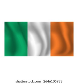 Flag of Ireland wavy flutters in wind, with folds 3d