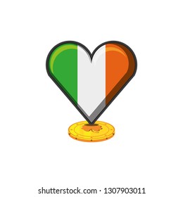 flag irish in shape heart and coin with clover