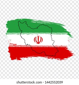 Flag Islamic Republic of Iran from brush strokes and Blank map Iran. High quality map Iran and flag on transparent background. Stock vector. Vector illustration EPS10.