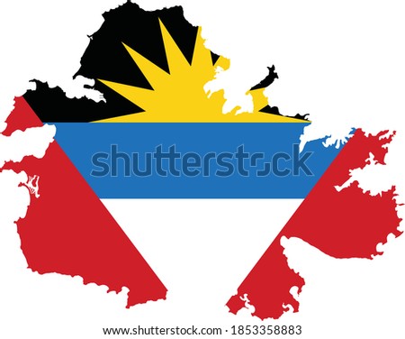 Flag of the island of Antigua cropped inside it's map