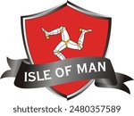 Flag of isle of man as around the metal silver shield with isle of man flag