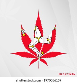 Flag of Isle of Man in Marijuana leaf shape. The concept of legalization Cannabis in Isle of Man. Medical cannabis illustration.