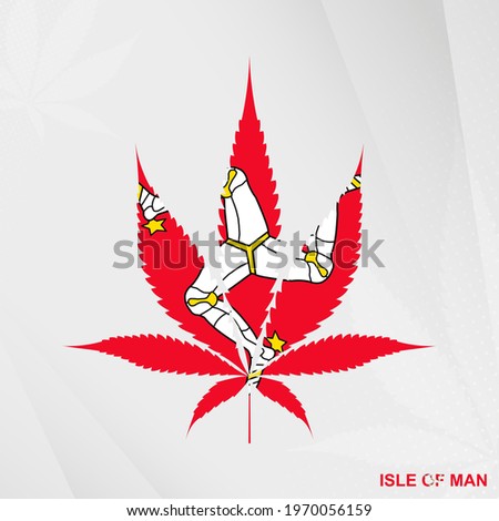 Flag of Isle of Man in Marijuana leaf shape. The concept of legalization Cannabis in Isle of Man. Medical cannabis illustration.
