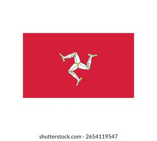 Bandeira da Ilha de Man com um fundo vermelho e o icônico triskelion símbolo de três pernas blindadas. Este emblema único representa força e independência, muitas vezes usado na heráldica e símbolo cultural