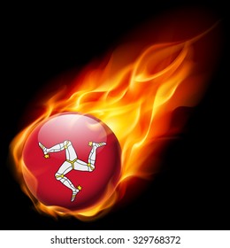 Flag of Isle of Man as round glossy icon burning in flame