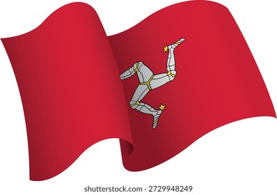 Flag of Isle Of Mann. Ribbon style flag that conveys a sense of movement and waving effect. The elegant curves and realistic shading create a sense of motion. Ideal for international projects, travel materials and cultural presentations.