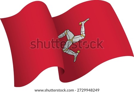 Flag of Isle Of Mann. Ribbon style flag that conveys a sense of movement and waving effect. The elegant curves and realistic shading create a sense of motion. Ideal for international projects, travel materials and cultural presentations.