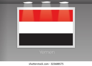 A Flag Isolated on Gallery Wall of Yemen