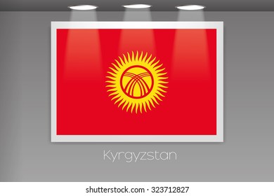 A Flag Isolated on Gallery Wall of Kyrghyzstan