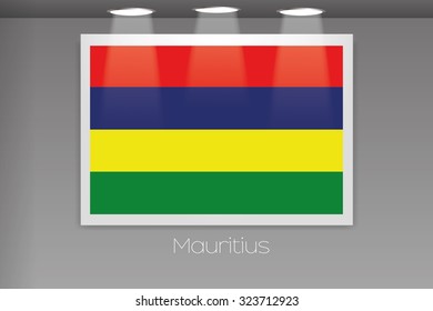 A Flag Isolated on Gallery Wall of Mauritius