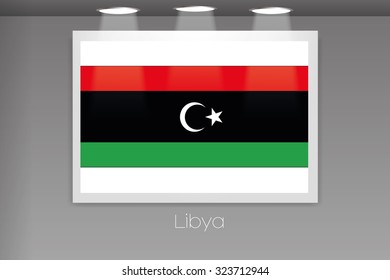 A Flag Isolated on Gallery Wall of Libya