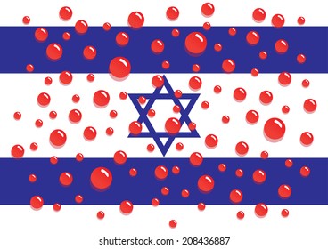 Flag of Israel with Blood Drops. Vector
