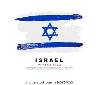 Flag of Israel. Blue and white brush strokes, hand drawn. Vector illustration isolated on white background. Colorful Israeli flag logo.