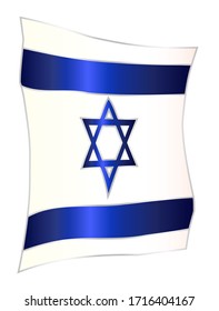 The flag of Israel in blue and white with the star of David hanging over a white background