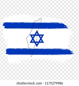 Flag Israel, brush stroke background and Blank map Israel. High quality map of Israel on transparent background. Stock vector. Vector illustration EPS10.