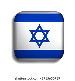 Botão Bandeira de Israel com ícone de sombra. bandeira. ícone 3d. A forma quadrada