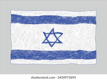 The flag of Israel drawn in children's style with pencils