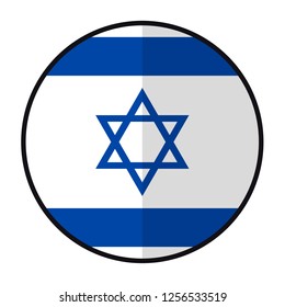 Flag Israel – flat style design button. Nation emblem illustration, isolated on a white background. 