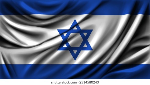 Bandeira de Israel saltando de perto. Ilustração vetorial.