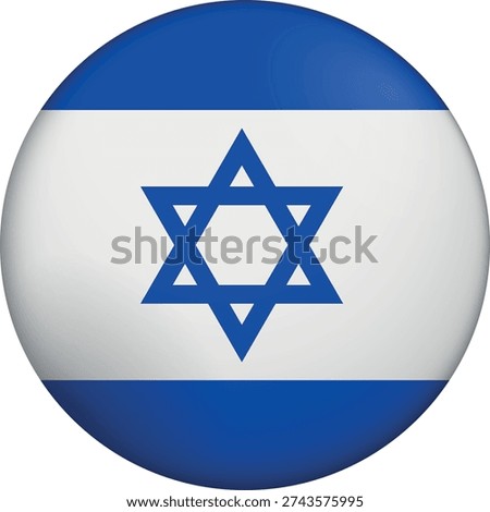 Flag of Israel. Glossy circular flag. Button appearance. 3D Icon Design with depth. Professional, tactile look. Perfect for representing national identity in digital interfaces and perfect for websites