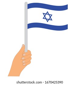 Bandera de Israel. Manos sujetando a un Israel  
 , icono vectorial.