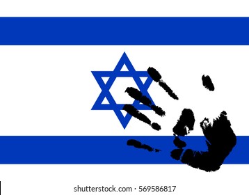 Flag of Israel with hand print.