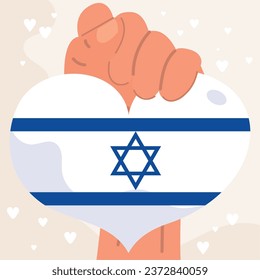 Flag of Israel in Heart on Beige Background Strength