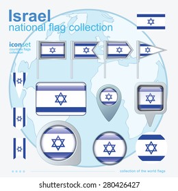 Flag of Israel, icon collection, vector illustration