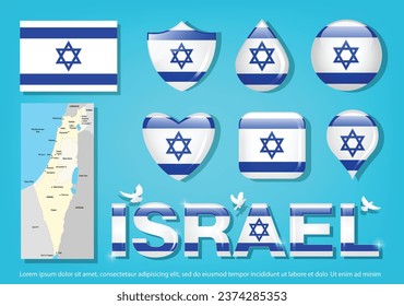 Bandera de Israel. Icono De Bandera De Israel Establecido En Diferentes Formas. Ilustración vectorial.