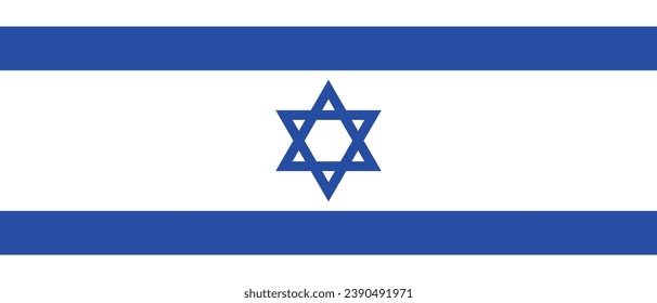 The flag of Israel. Flag icon. Standard color. Rectangular size. A long banner. Computer illustration. Digital illustration. Vector illustration.