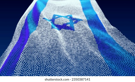 Flag of Israel made of luminous dots, bottom view. Fluttering in the wind. Vector.