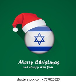 Flag of israel. Merry Christmas and happy new year background design with glossy round Flag of israel. vector illustration.
