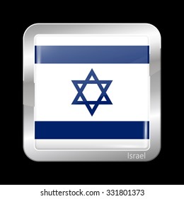 Flag of Israel. Metallic Icon Square Shape. This is File from the Collection Flags of Asia