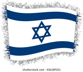 Flag of Israel, officially the State of Israel. Vector illustration of a stylized flag. Shaggy edge.
