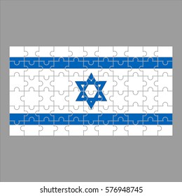Flag of Israel from puzzles on a gray background. Vector illustration